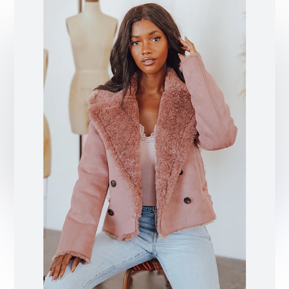 NWOT Avec Les Filles Pink Faux Shearling Teddy Jacket